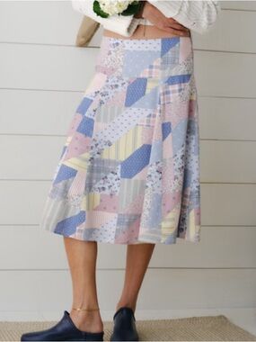 NWOT Abercrombie and Fitch Godet Blue Patchwork Midi Skirt - Medium